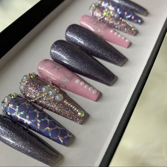 Purple Mermaid 🧜‍♀️💜 Custom Press On Nails | High Quality Nails | Handmade - Picture 3 of 15